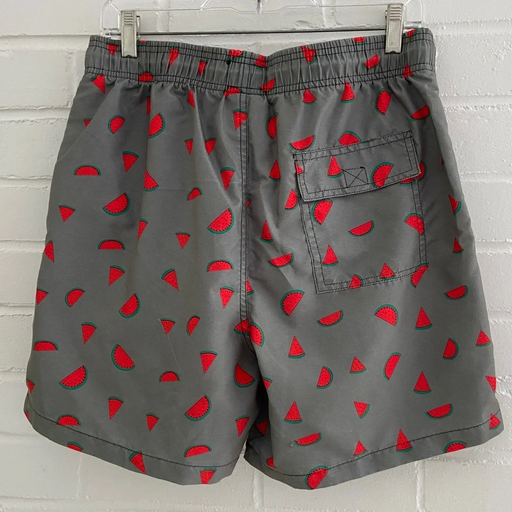 Kurt Creation Francaise Gray Watermelon Print Mens Swim Shorts Size L